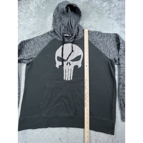 Marvel Punisher Hoodie Mens XL Black pullover Textured Skull Official Comic Hero - Picture 7 of 10